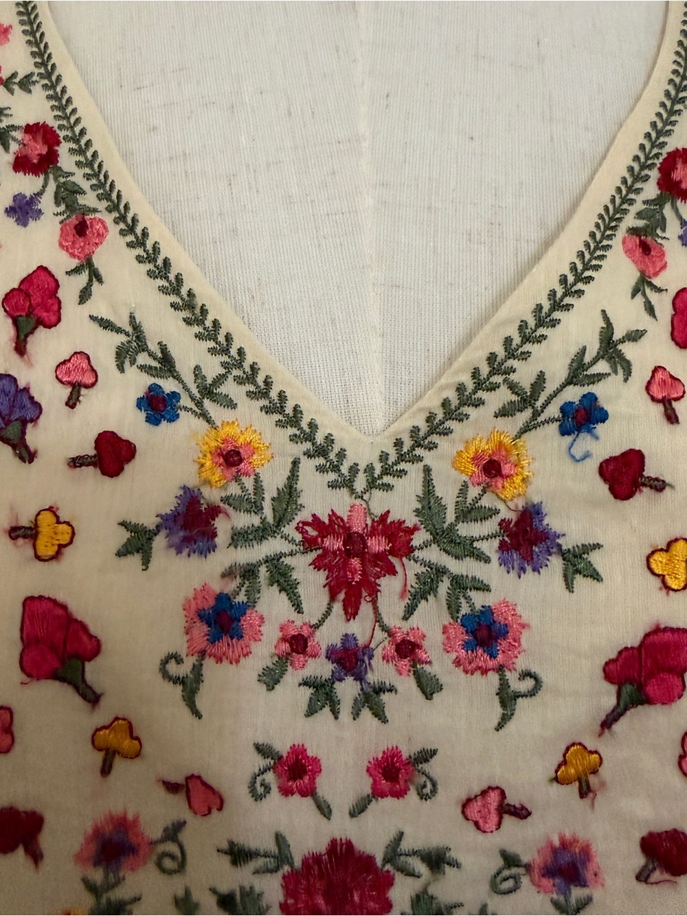 Cream Embroidered Peasant Blouse with Colorful Floral Detail - Picture 11 of 17